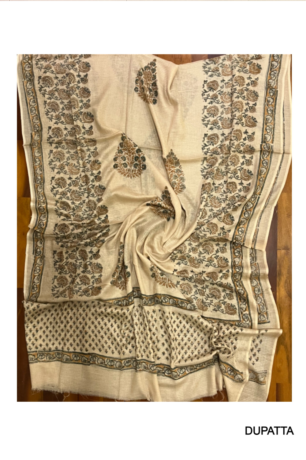 Southloom™ Cotton Light Brown Churidar Salwar Suit Material Green Block Prints on Body