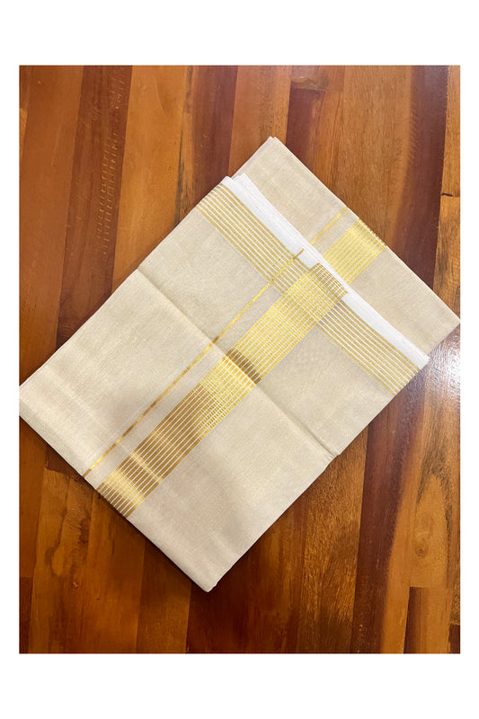 Southloom Premium Wedding Handloom Tissue Mundu with Kasavu Lines Border (South Indian Kerala Dhoti)