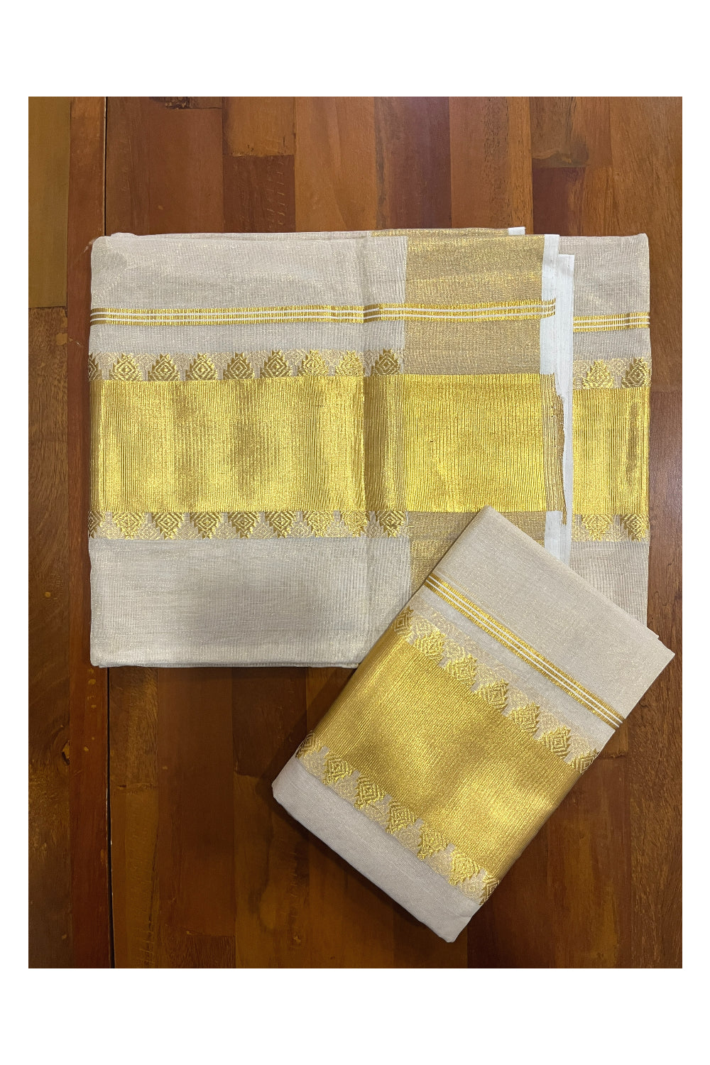 Southloom Handloom Premium Tissue Plain Single Set Mundu with Temple Woven Border