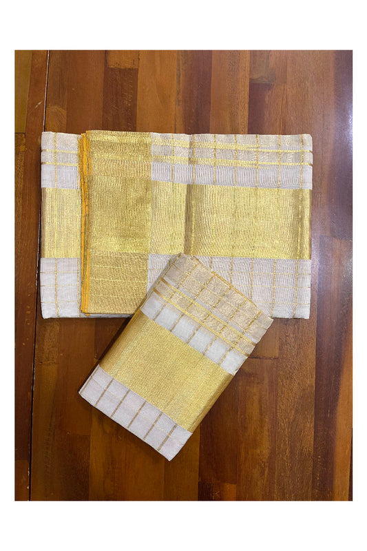 Southloom Super Premium Balaramapuram Handloom Unakkupaavu Cotton Check Design Wedding Pudava Set Mundu with Tassels