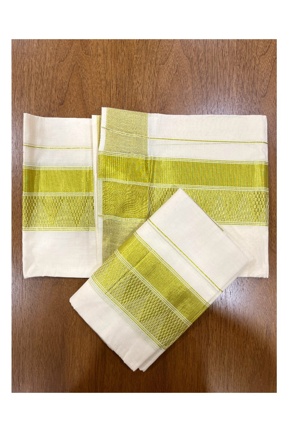 Cotton Single Set Mundu (Mundu Neriyathum) with Kasavu Temple Woven Border 2.80 Mtrs