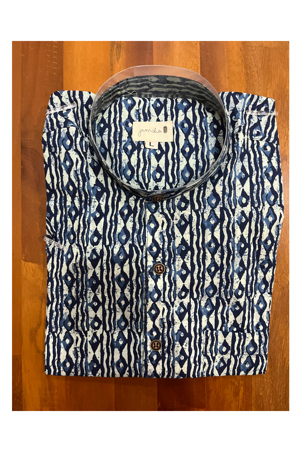 Southloom Jaipur Cotton Indigo Blue Hand Block Printed Shirt (Half Sleeves)