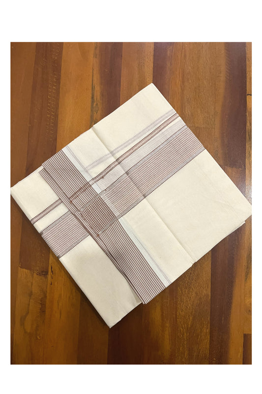 Pure Cotton 100x100 Double Mundu with Brown and Silver Kasavu Kara (Onam Mundu 2023)