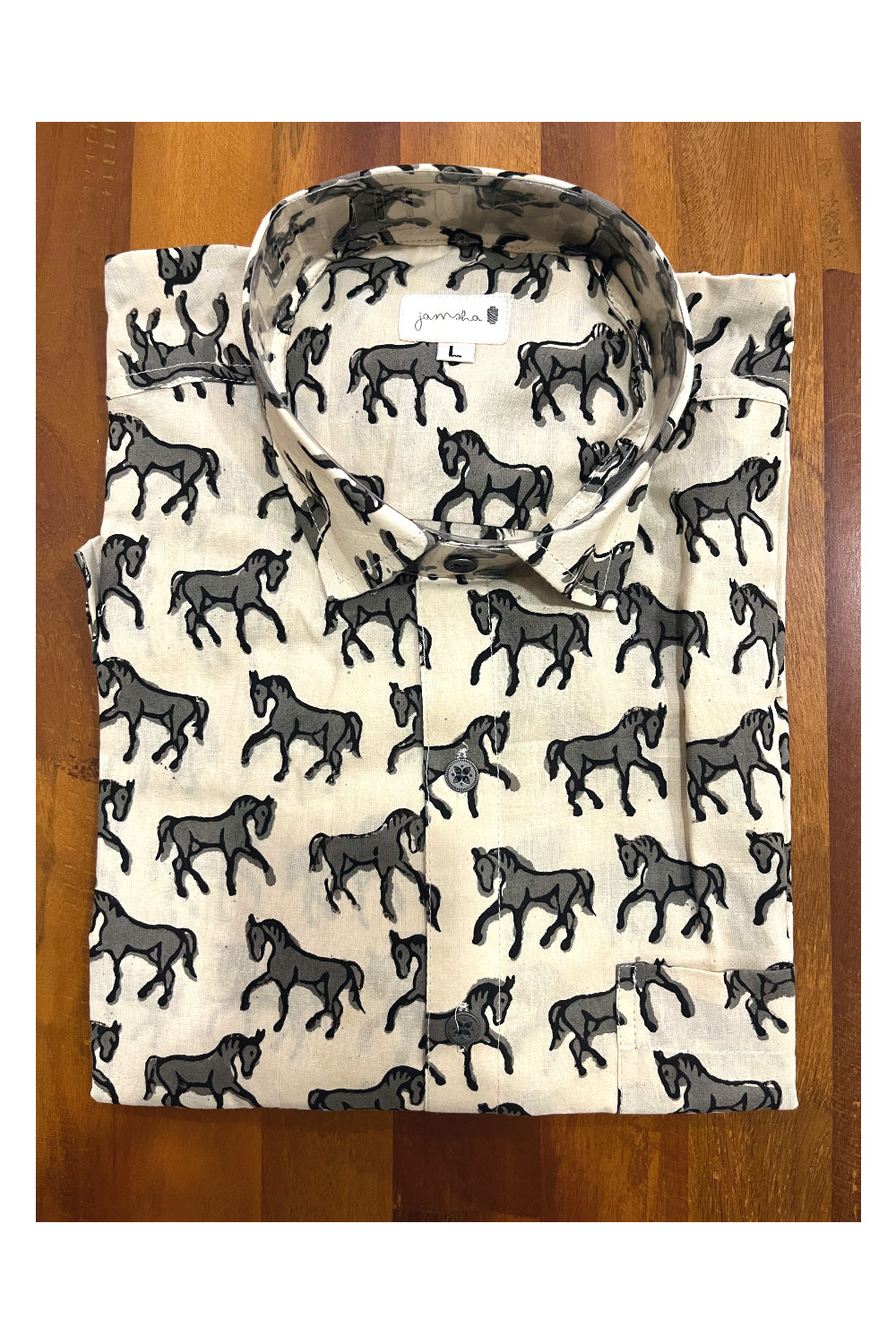 Southloom Jaipur Cotton Hand Block Horse Design Printed Shirt (Half Sleeves)