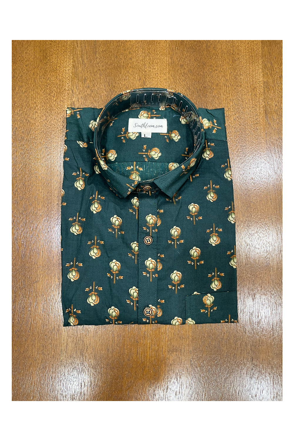 Southloom Jaipur Cotton Green Hand Block Printed Shirt (Full Sleeves)