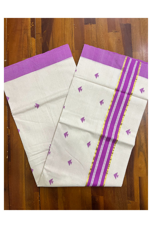 Southloom Premium Balaramapuram Unakkupaavu Handloom Cotton Butta Saree with Magenta and Kasavu Border (Vishu 2024 Collection)