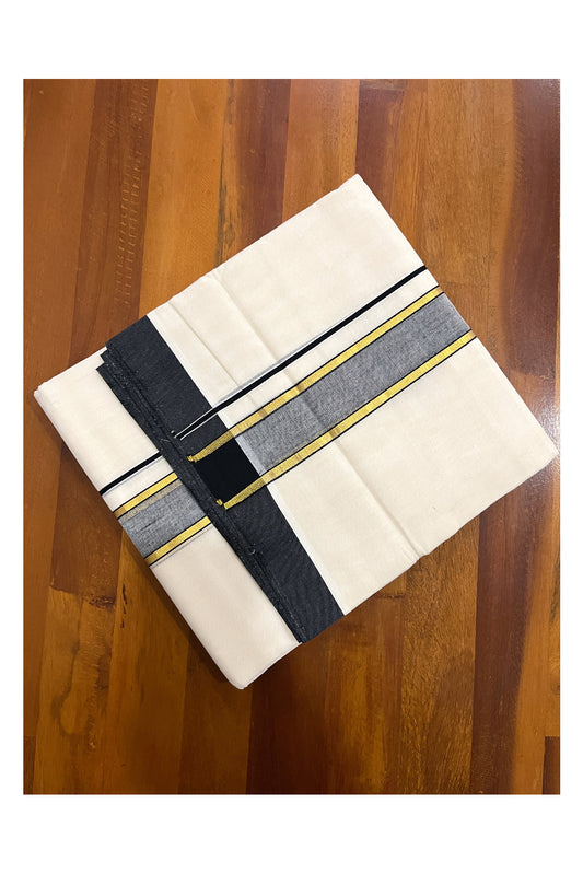 Southloom Premium Handloom Pure Cotton Mundu with Kasavu and Black Border (South Indian Dhoti)