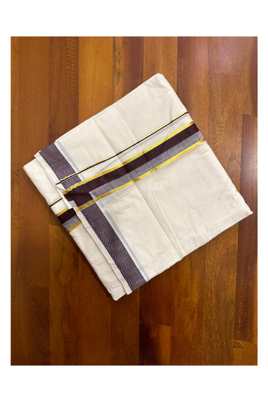 Kerala Cotton Double Mundu with Brown and Kasavu Border