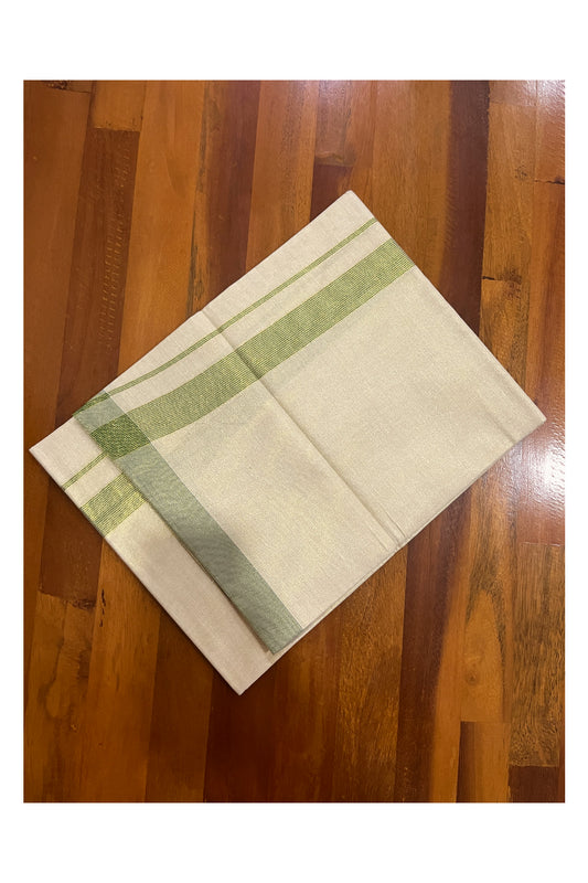 Kerala Tissue Otta Mundu with Green Lines Border (South Indian Kerala Dhoti)