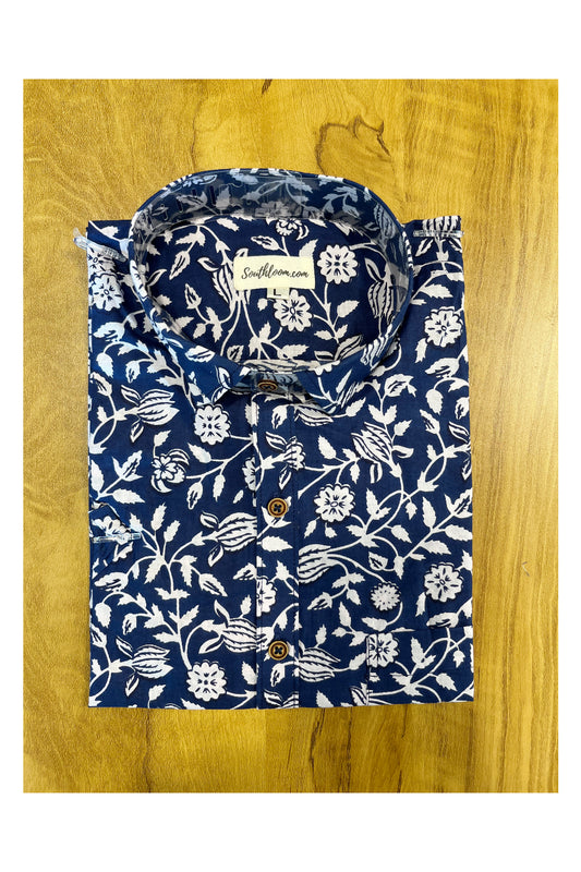 Southloom Jaipur Cotton Blue Hand Block Printed Shirt (Half Sleeves)