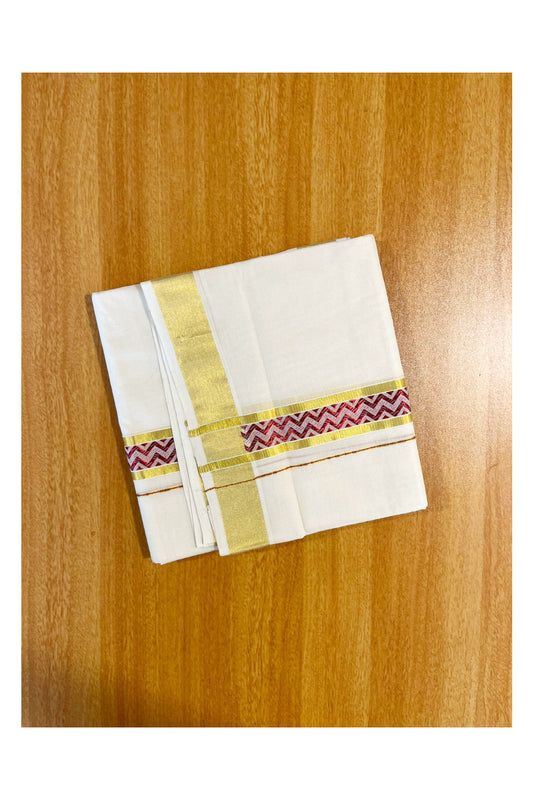 Southloom Premium Handloom Pure Cotton Mundu with Red and Kasavu Woven Border