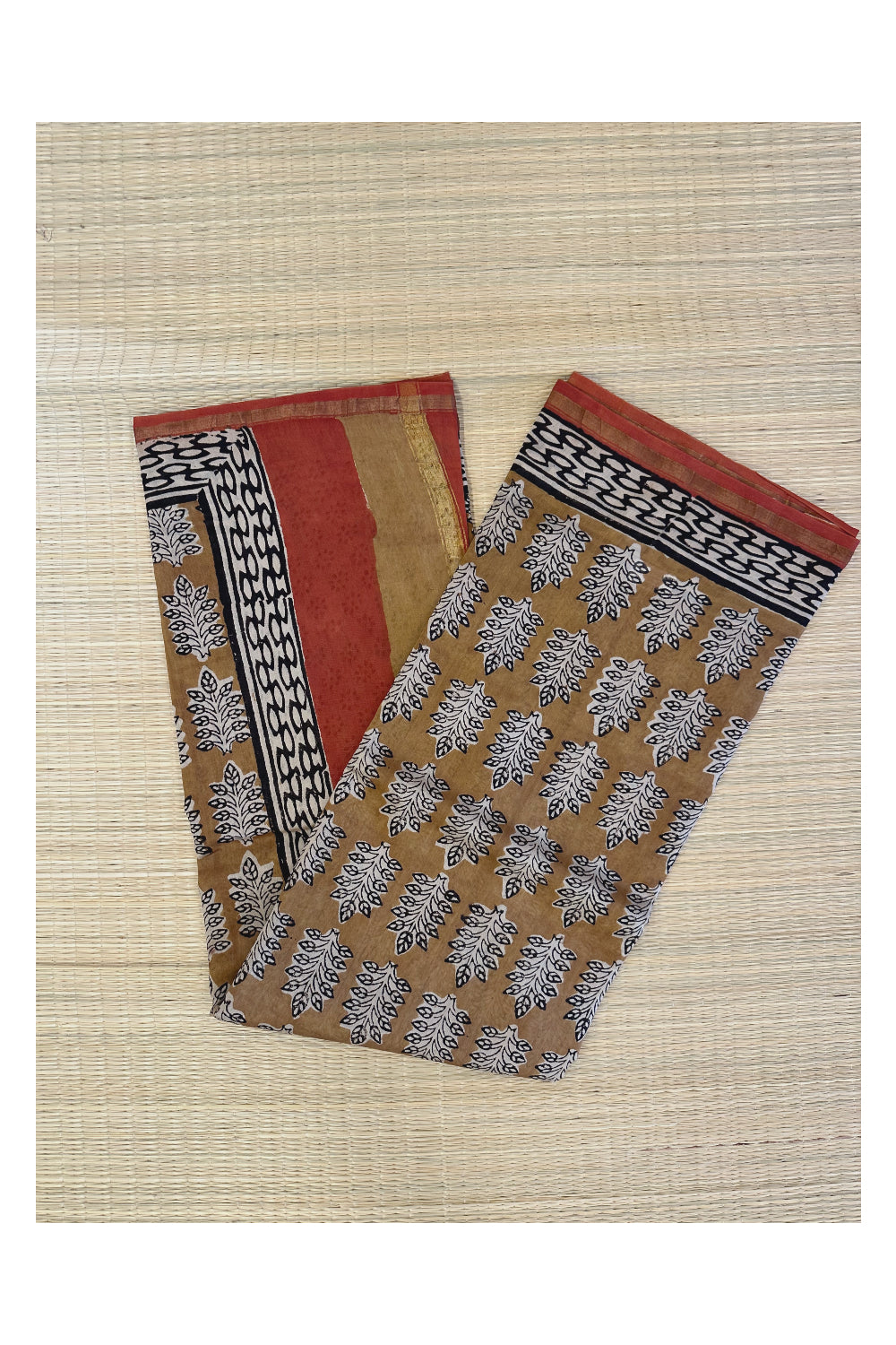 Southloom Chanderi Saree with Jaipur Hand Block Prints Across Body (Printed Blouse)