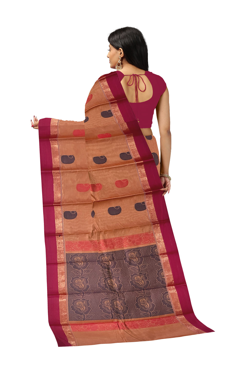 Southloom Cotton Brown Saree with Woven Butta Works on Body and Pallu