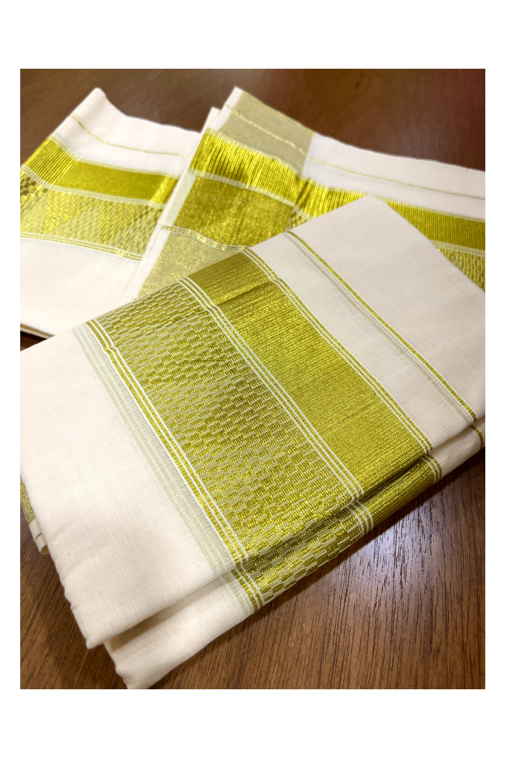 Cotton Single Set Mundu (Mundu Neriyathum) with Kasavu Temple Woven Border 2.80 Mtrs