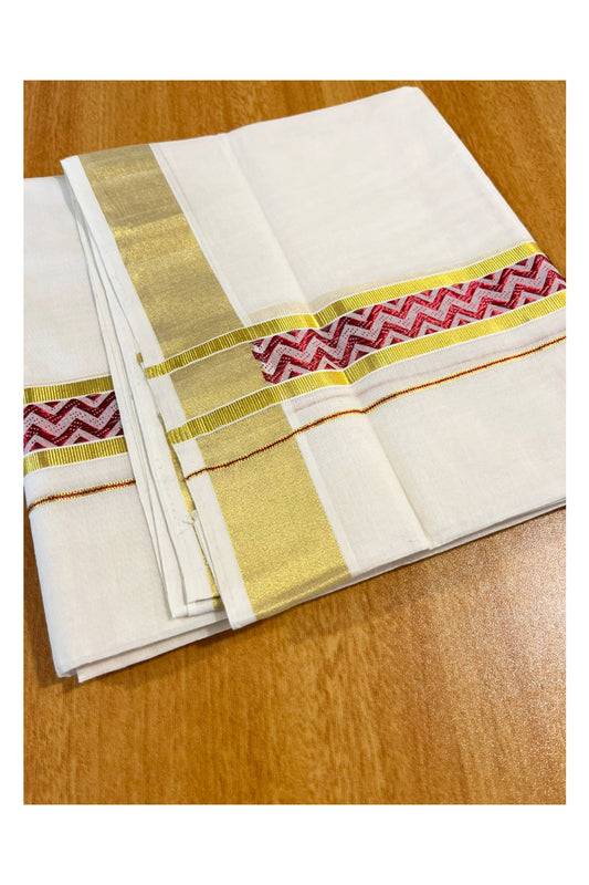 Southloom Premium Handloom Pure Cotton Mundu with Red and Kasavu Woven Border