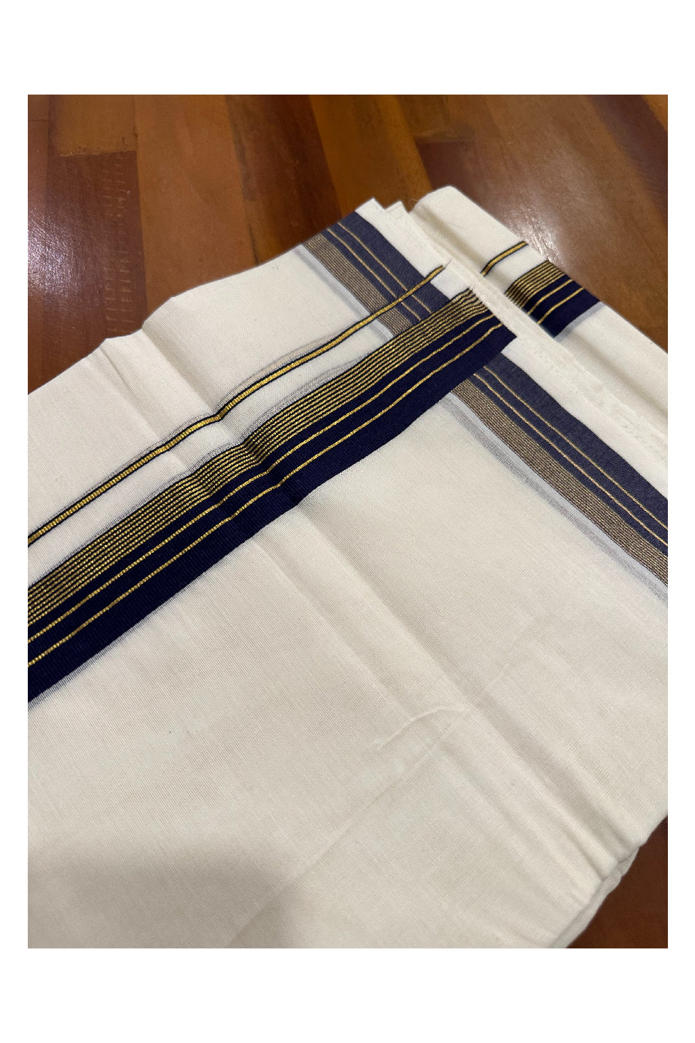 Southloom Premium Handloom Mundu with Deep Blue and Kasavu Kara (Onam Mundu 2023)