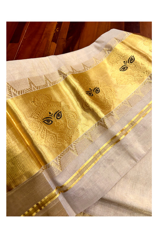 Southloom™ Premium Handloom Tissue Kasavu Saree with Woven Design on Pallu and Border (Vishu 2024 Collection)