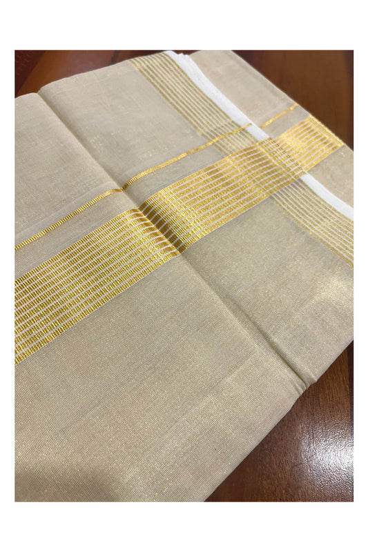 Southloom Premium Wedding Handloom Tissue Mundu with Kasavu Lines Border (South Indian Kerala Dhoti)