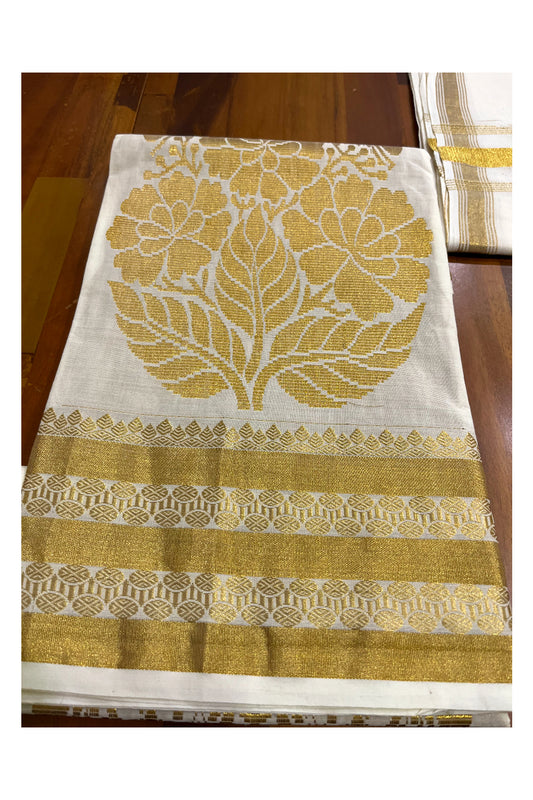 Pure Cotton Kerala Churidar Salwar Material with Kasavu Woven Designs (include Shawl / Dupatta)