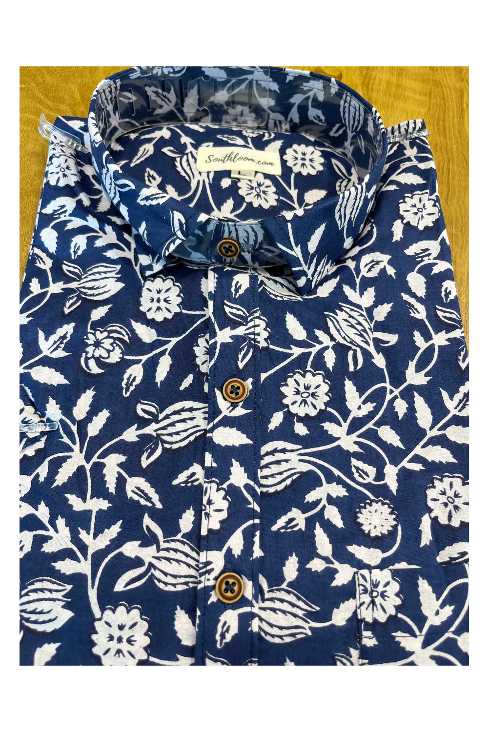 Southloom Jaipur Cotton Blue Hand Block Printed Shirt (Half Sleeves)