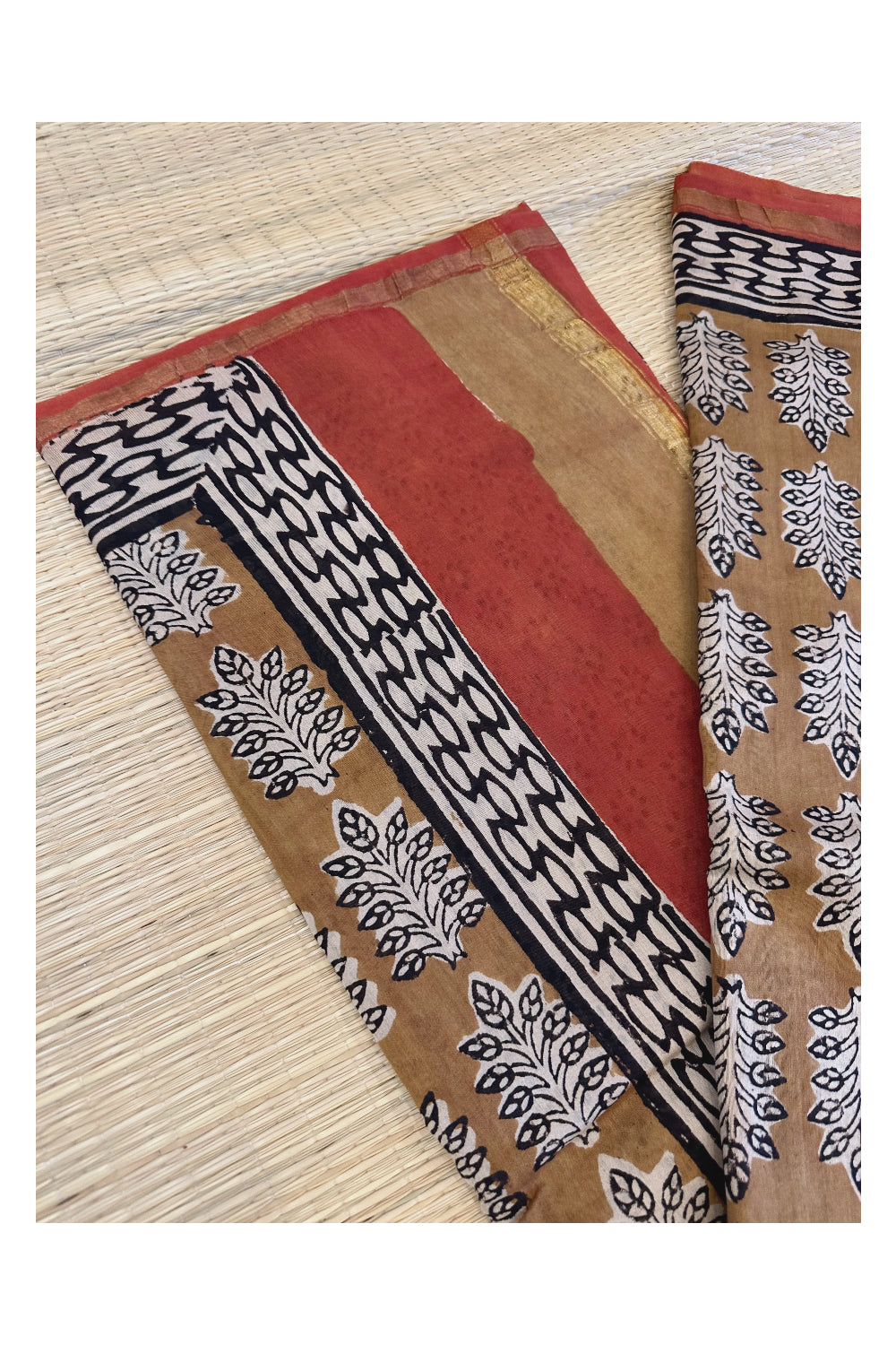 Southloom Chanderi Saree with Jaipur Hand Block Prints Across Body (Printed Blouse)