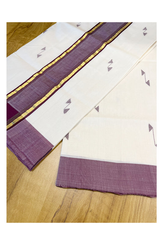 Southloom Premium Balaramapuram Unakkupaavu Handloom Cotton Butta Saree with Kasavu and Purple Border