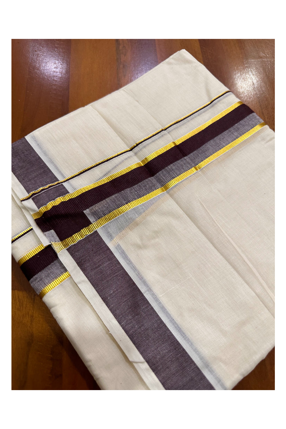 Kerala Cotton Double Mundu with Brown and Kasavu Border