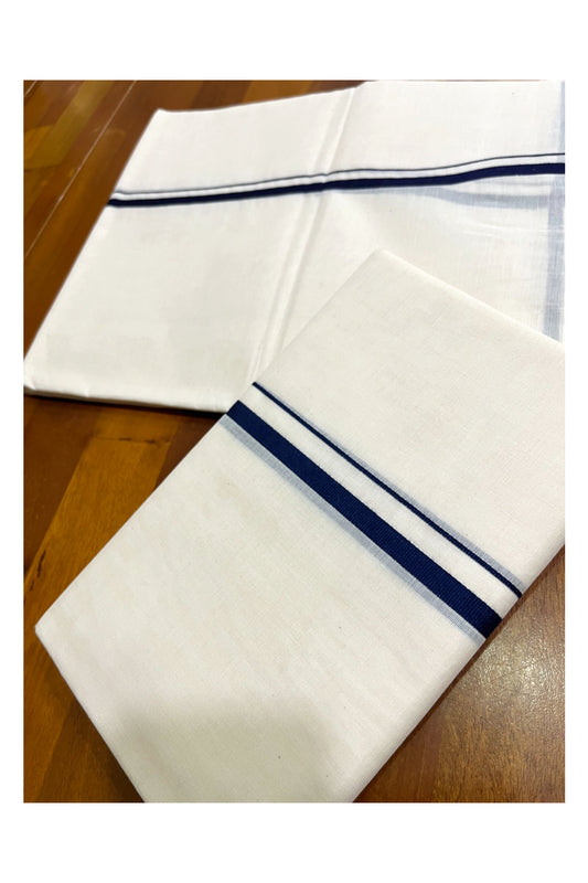 Kerala Cotton Single Puliyilakkara Set Mundu (Mundum Neriyathum) with 0.5 inch Blue Border 2.80Mtrs