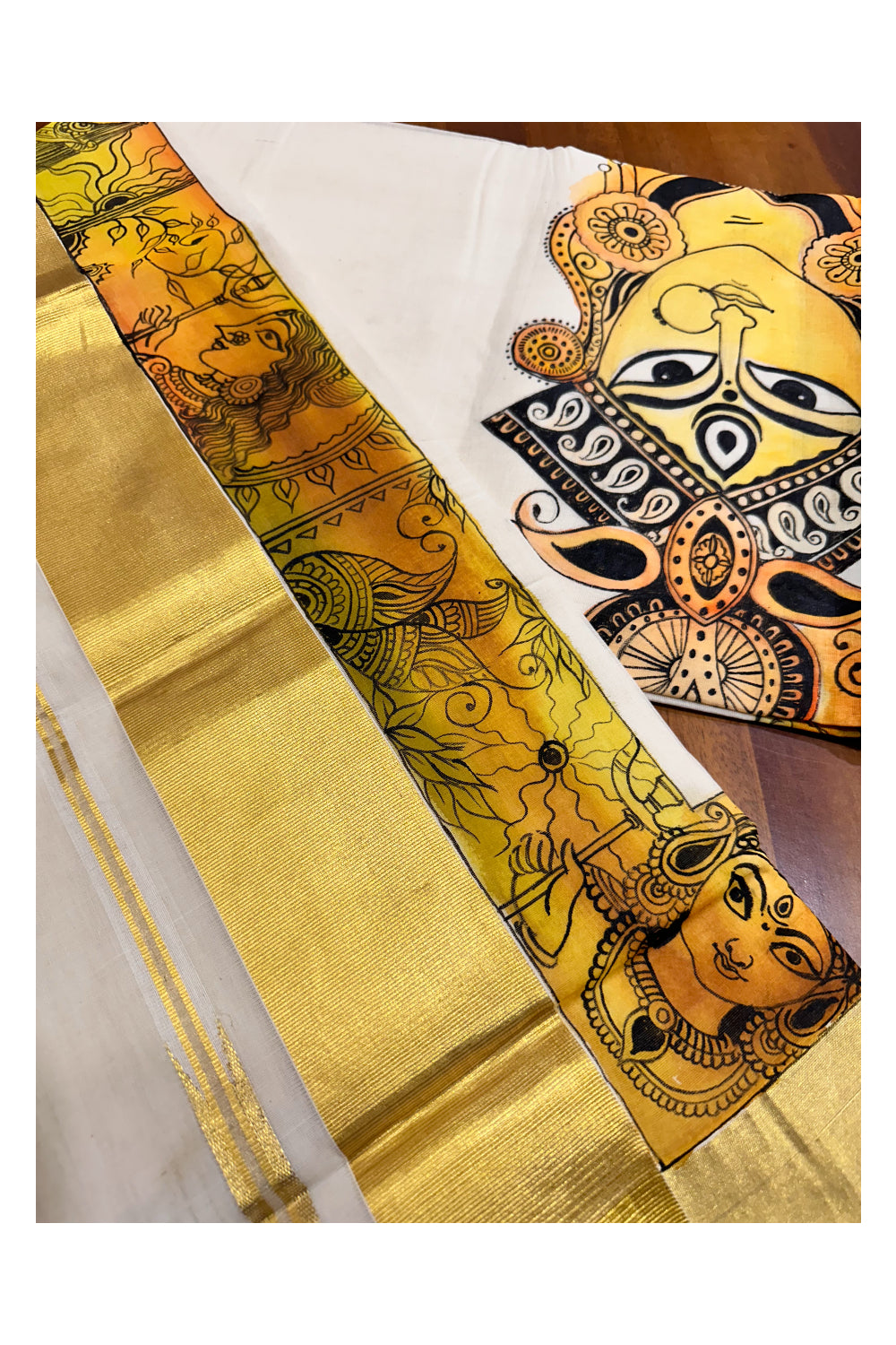 Southloom™ Premium Handloom Kerala Kasavu Saree With Hand Painted Mural Design (Vishu 2024 Collection)