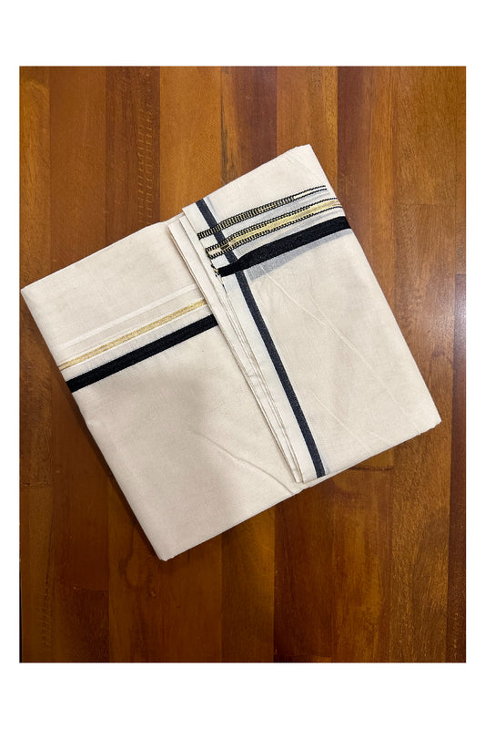 Kerala Pure Cotton Mundu with Black Puliyilakkara Double Chutti Kasavu Border (Onam Mundu 2023)