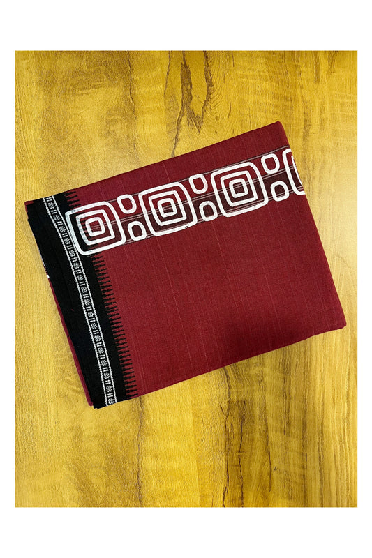 Southloom Maroon Printed Single Mundu / Otta Mundu / Lungi (South Indian Kerala Dhoti)