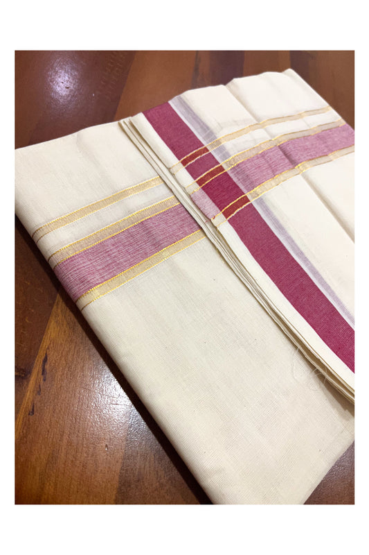 Kerala Cotton Double Mundu with Red and Kasavu Border (Onam Mundu 2023)