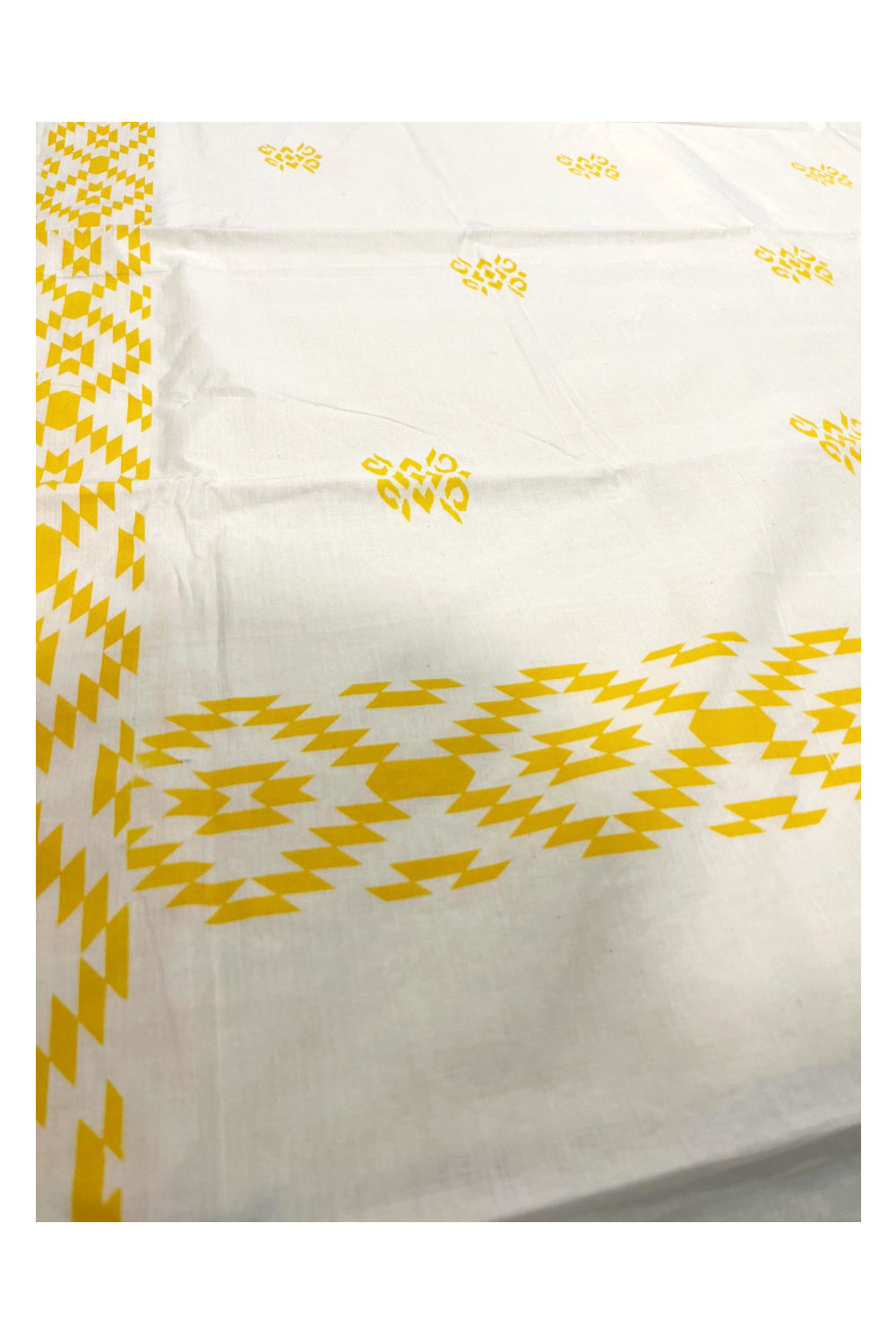 Southloom Ikat Design Yellow Printed Saree with Blouse Piece