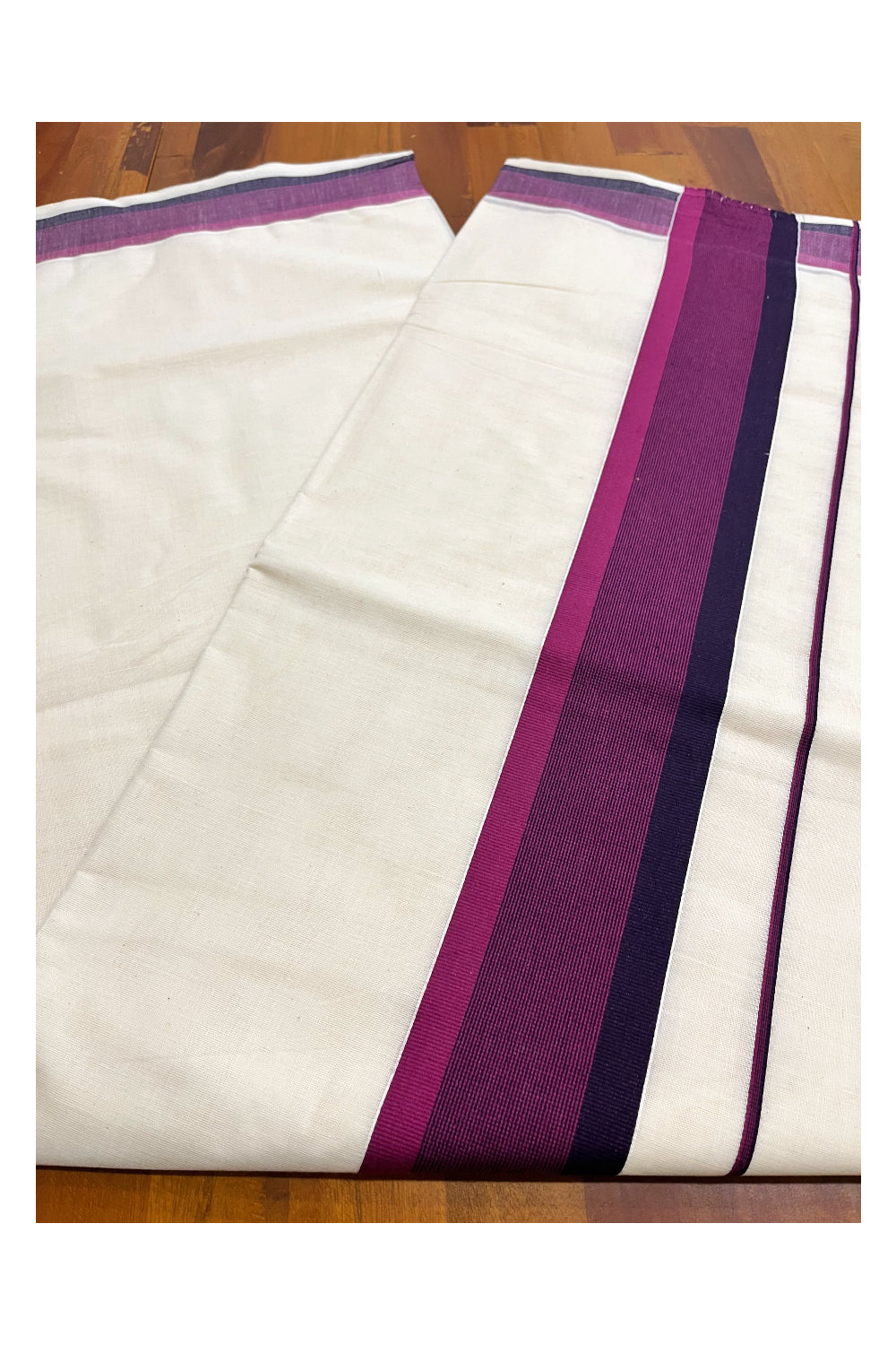 Pure Cotton Kerala Cotton Saree with Black And Wine Colour Border