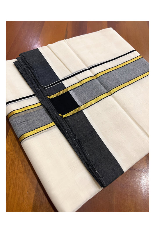 Southloom Premium Handloom Pure Cotton Mundu with Kasavu and Black Border (South Indian Dhoti)