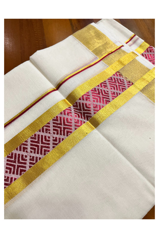 Southloom Premium Handloom Pure Cotton Mundu with Golden and Magenta Kasavu Woven Border (Vishu 2024 Collection)