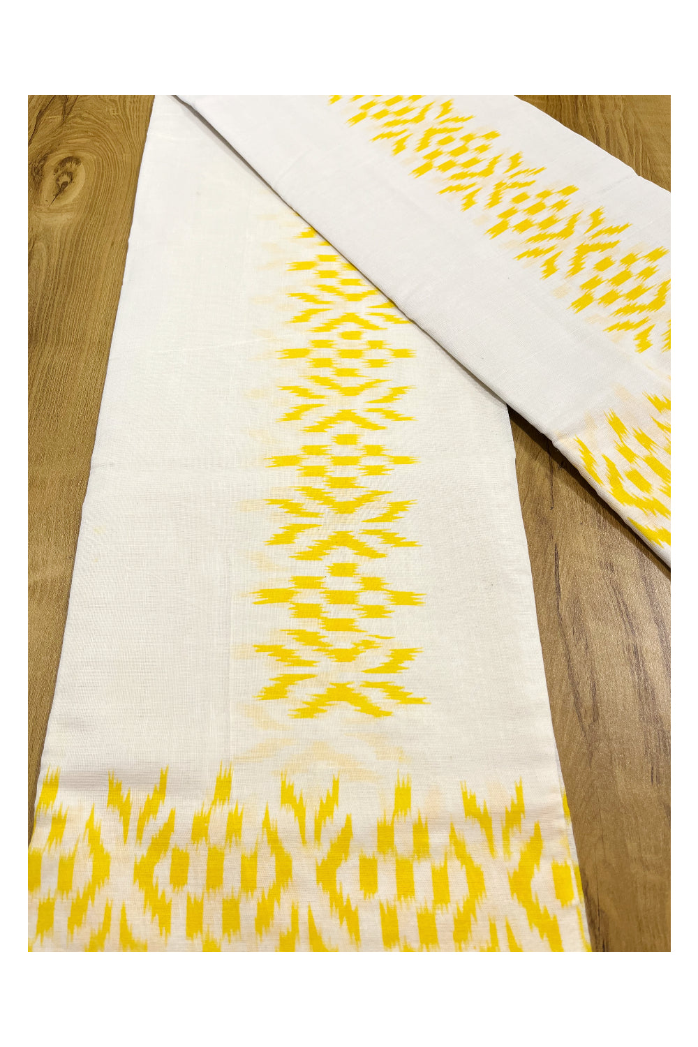 Southloom Ikat Design Yellow Printed Set Mundu with Blouse Piece