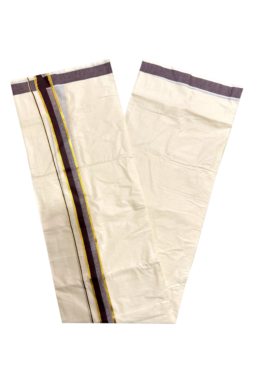 Kerala Cotton Double Mundu with Brown and Kasavu Border