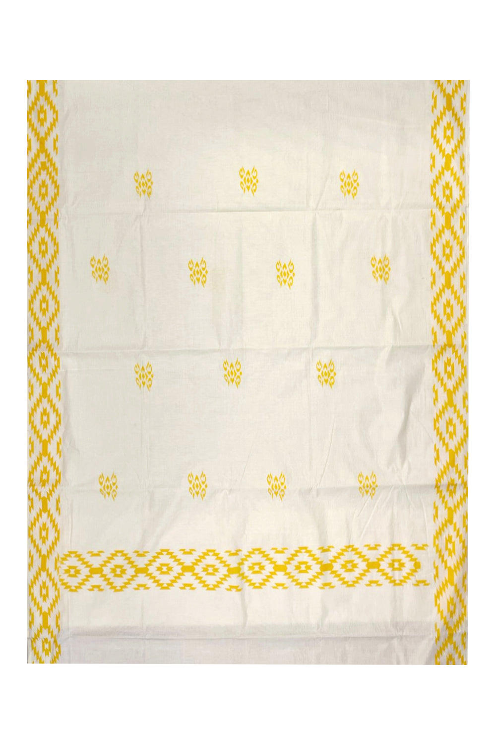 Southloom Ikat Design Yellow Printed Saree with Blouse Piece