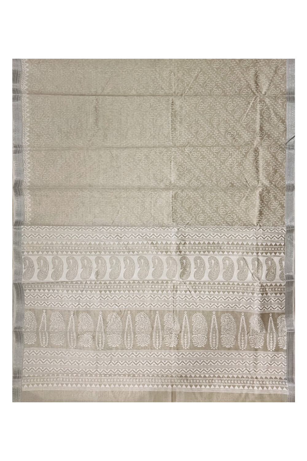 Southloom Semi Tussar White Woven Saree with Silver Zari Border