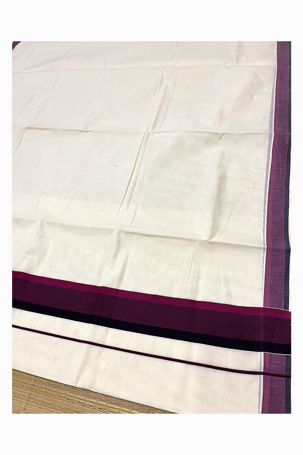 Pure Cotton Kerala Cotton Saree with Black And Wine Colour Border