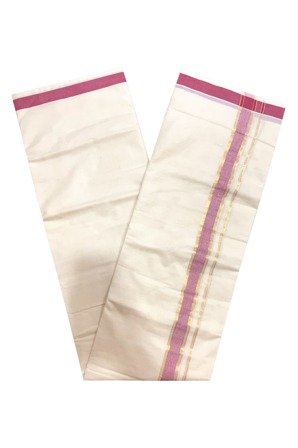 Kerala Cotton Double Mundu with Red and Kasavu Border (Onam Mundu 2023)