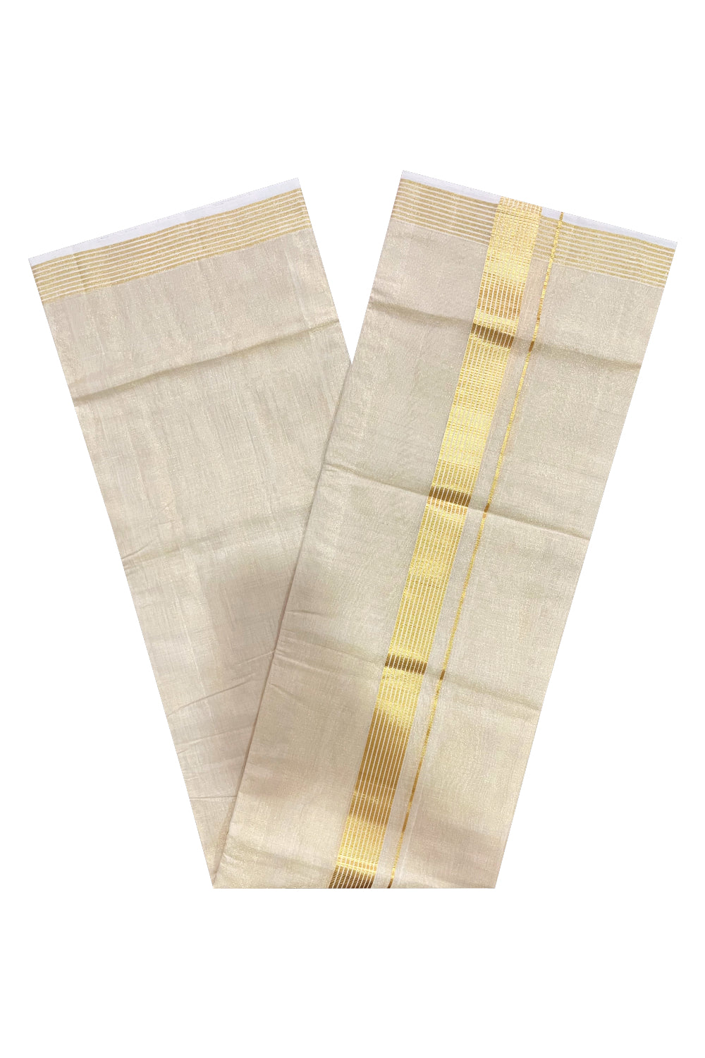 Southloom Premium Wedding Handloom Tissue Mundu with Kasavu Lines Border (South Indian Kerala Dhoti)