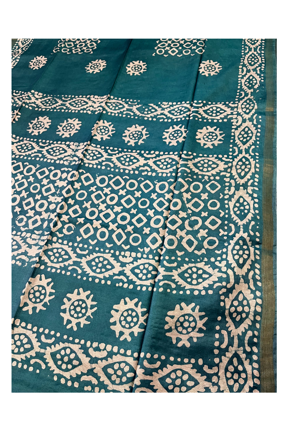 Southloom Cotton Green Saree with Baswara Prints on Body and Pallu