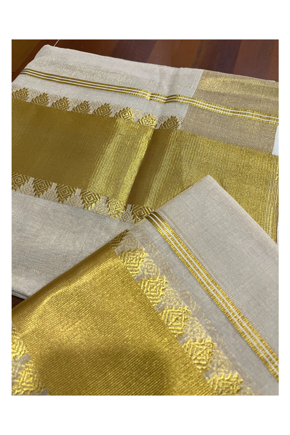 Southloom Handloom Premium Tissue Plain Single Set Mundu with Temple Woven Border