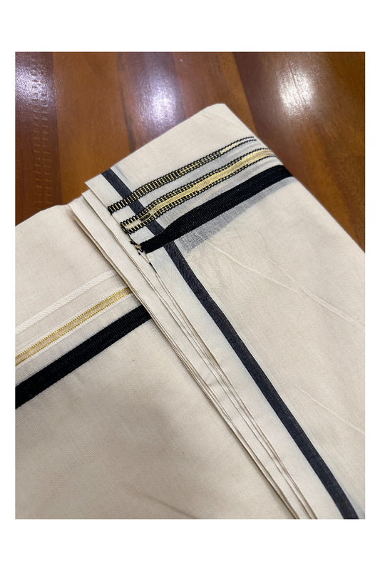 Kerala Pure Cotton Mundu with Black Puliyilakkara Double Chutti Kasavu Border (Onam Mundu 2023)