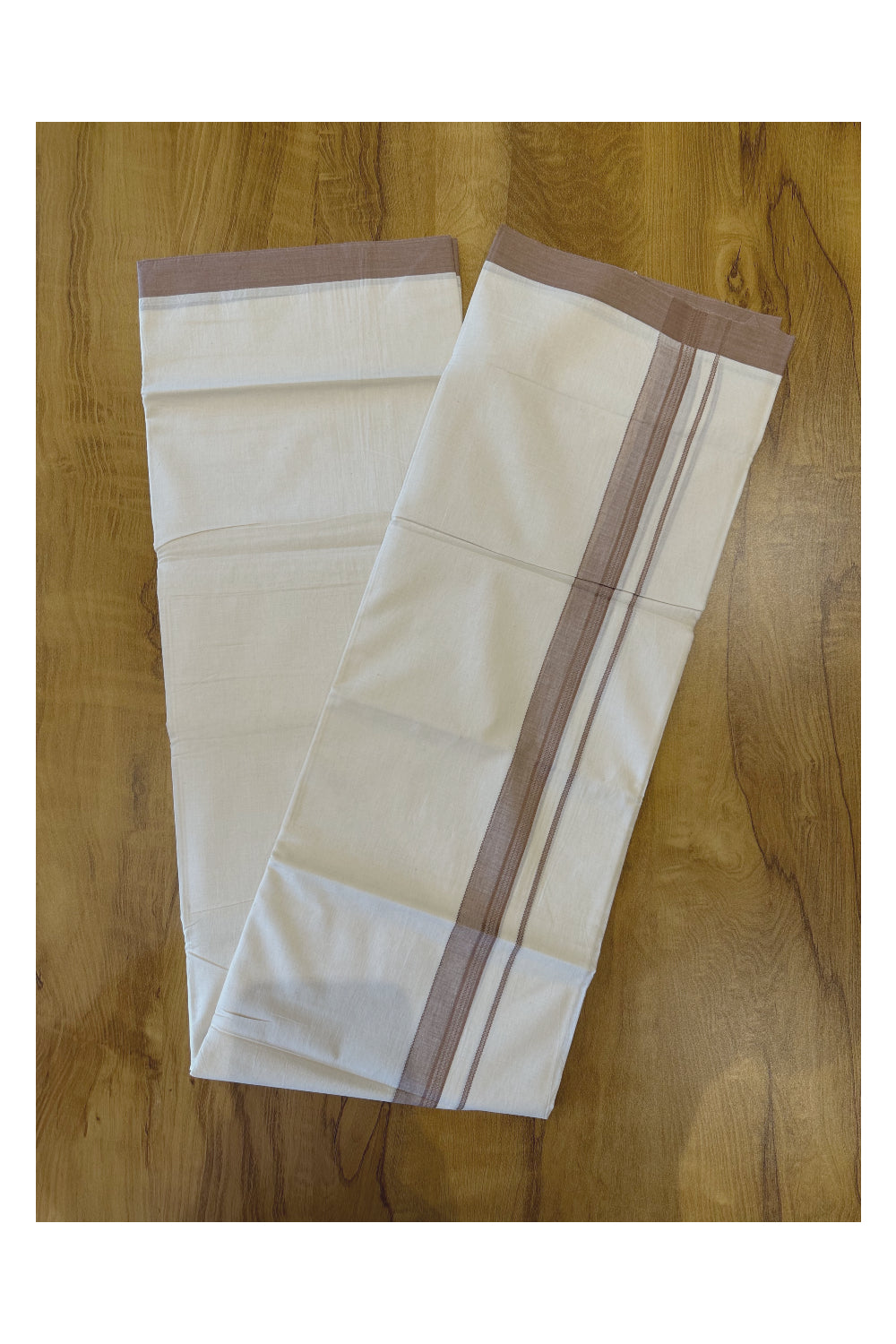 Kerala Pure Cotton Double Mundu with Brown Border (Onam Mundu 2023)