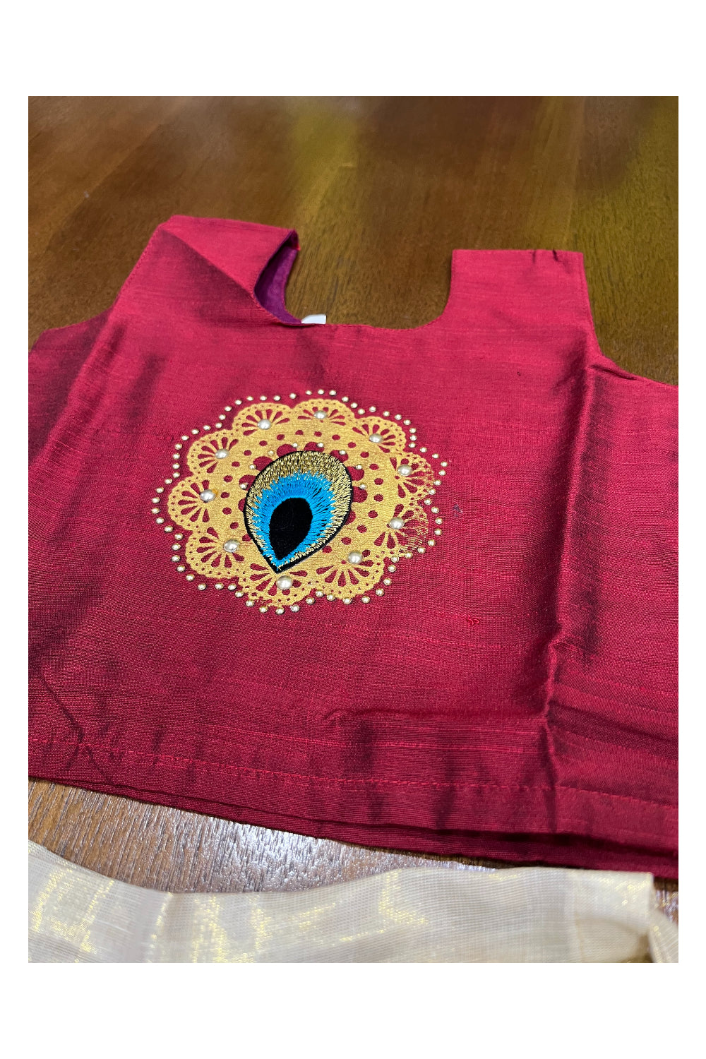 Southloom Kerala Pavada Blouse with Maroon Bead Work Design (Age - 1 Year)