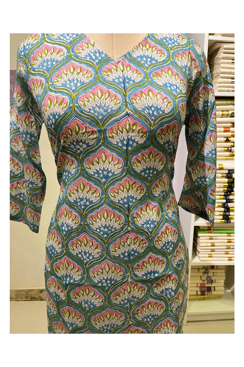 Southloom Stitched Cotton Kurti in blue Printed Designs