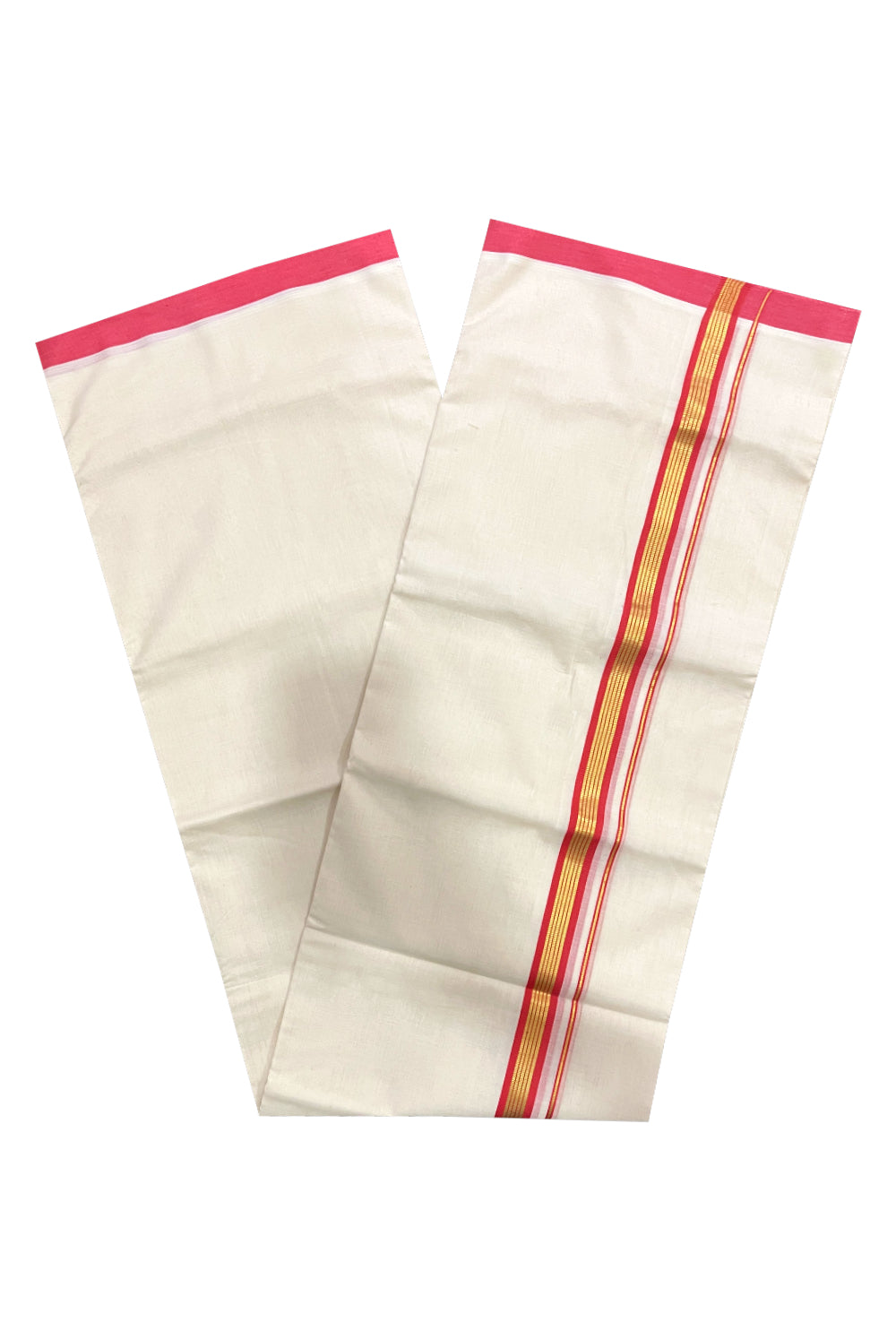 Premium Balaramapuram Unakkupaavu Handloom 10 Muzham Mundu with Kasavu and Red Border (South Indian Kerala Dhoti)